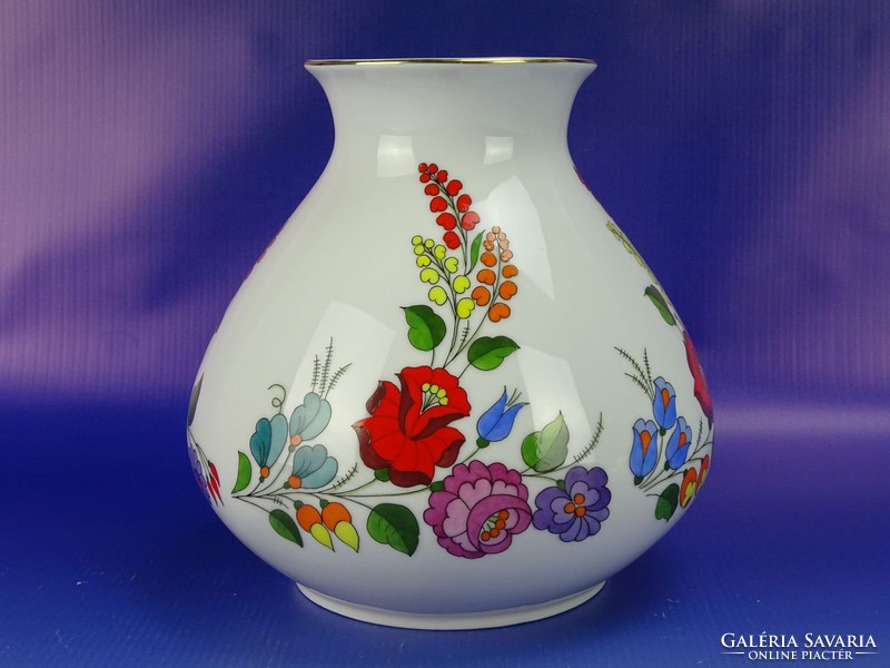 0H740 Kalocsai népi motívumos porcelán váza