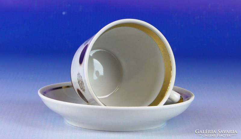 0H367 Retro bordó pöttyös porcelán kávés készlet