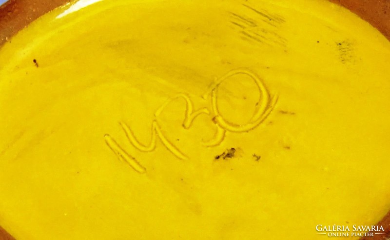 0I078 Retro sárga kerámia Ikebana tál