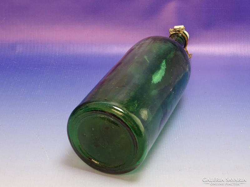 0I699 Régi nagyméretű zöld csatos üveg 33 cm