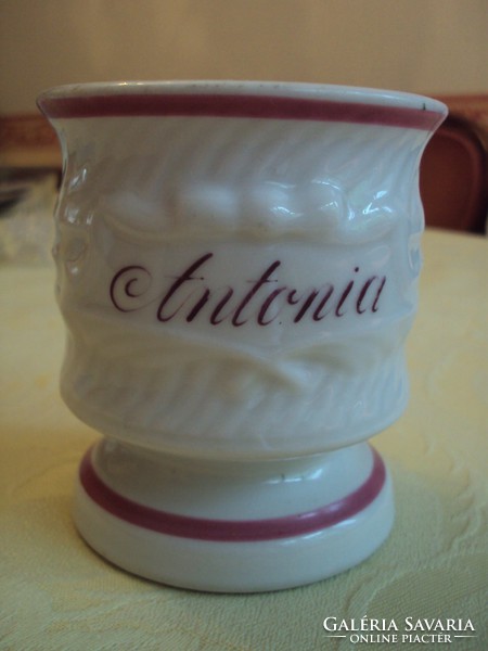 Antik "ANTONIA" felíratú,vastag porcelán bögre.