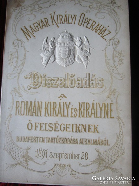 Magyar Királyi Operaház Műsorfűzet 1897 OPERA DOMBORNYOMOTT MAGYAR SZENT KORONA CÍMER  ANGYAL -OS