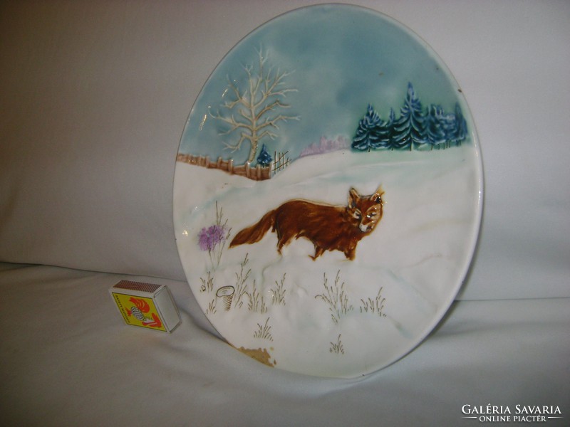 Embossed patterned wall plate - landscape with fox