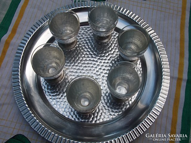 Silver-plated hand-hammered drinking set of 13 bowls and glasses