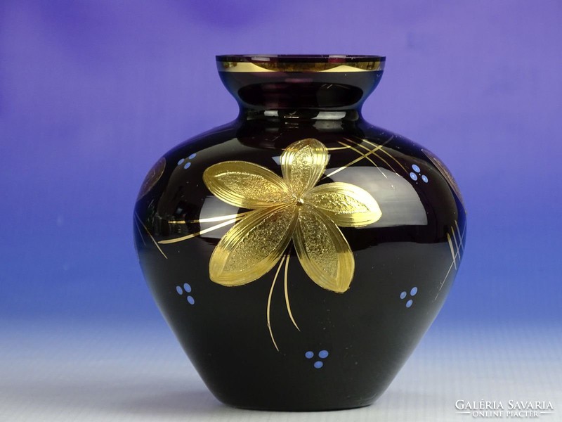 0I761 Régi aranyozott lila üveg váza