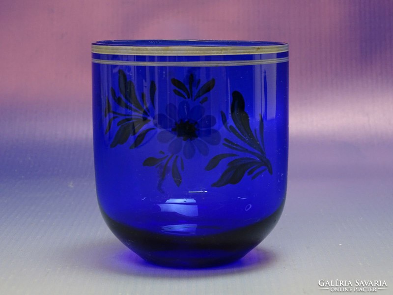 0I572 Régi kézifestett kék üveg díszpohár