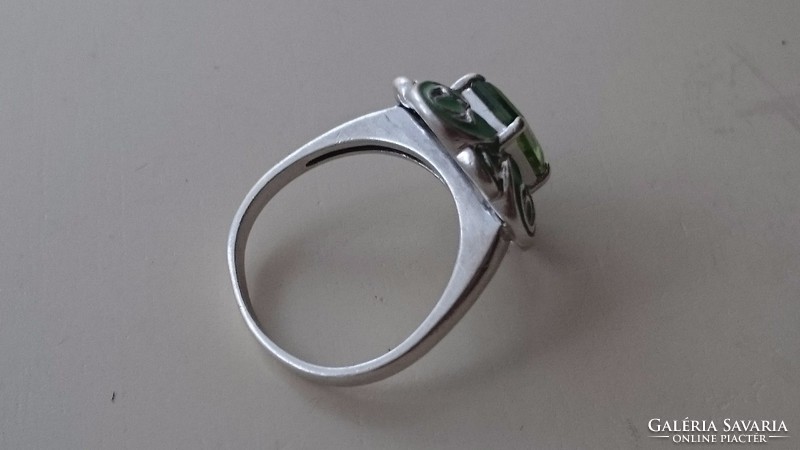 Gyönyörű tűzzománcos, zöld köves ezüst gyűrű 