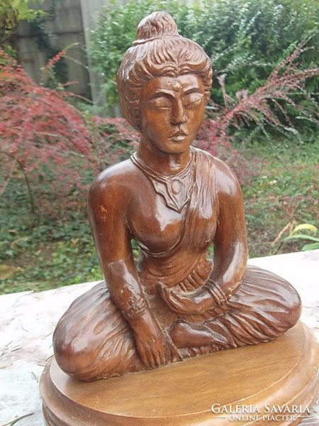 Great wood carving-wooden sculpture oriental theme figure, sign.