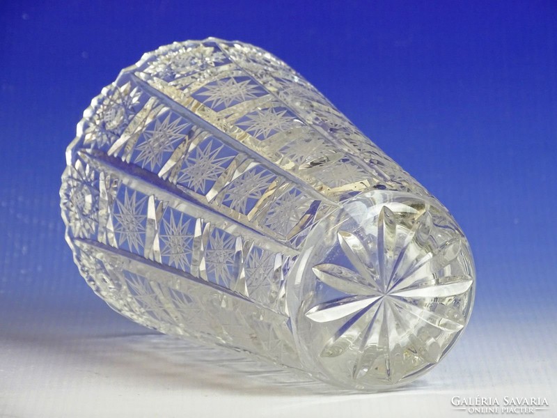 0J054 Régi vastagfalú csiszolt üveg váza 16 cm