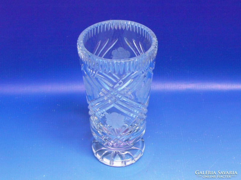 0J385 Régi vastagfalú csiszolt üveg váza 18 cm