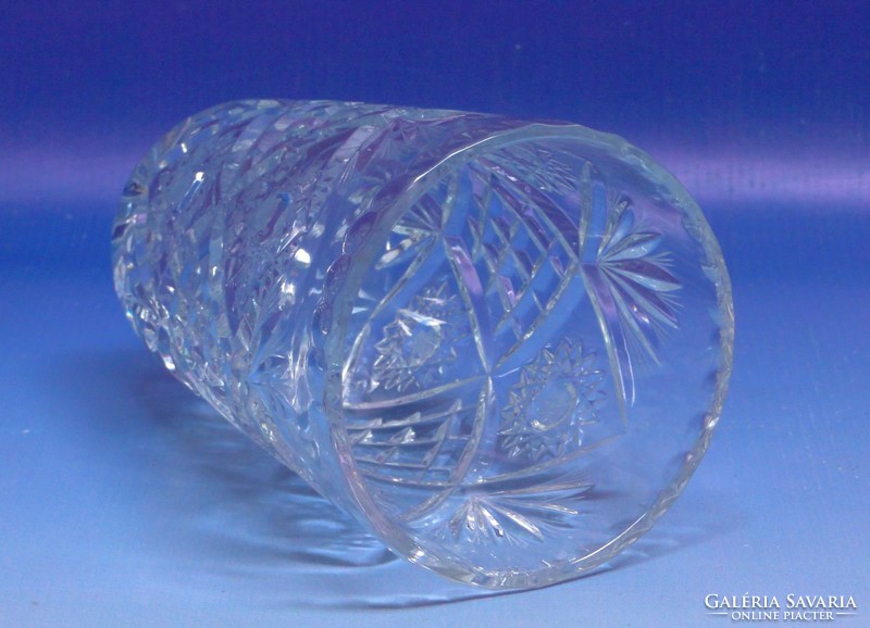 0J386 Régi vastagfalú csiszolt üveg váza 15 cm