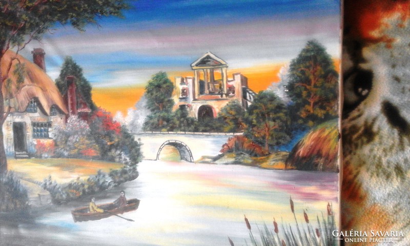 "Csónakázó tó" Szemán Béla festménye