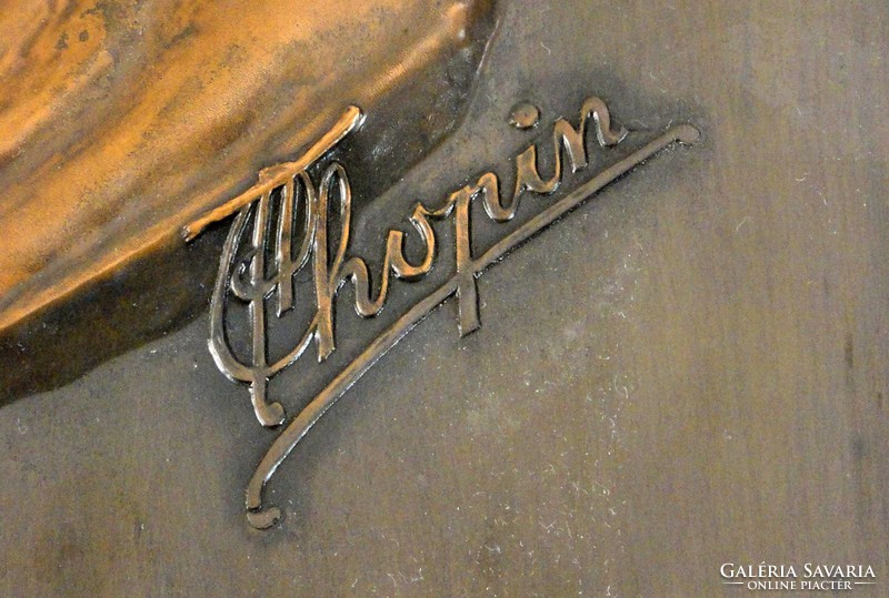 0J882 Nagyméretű bronz Chopin falidísz