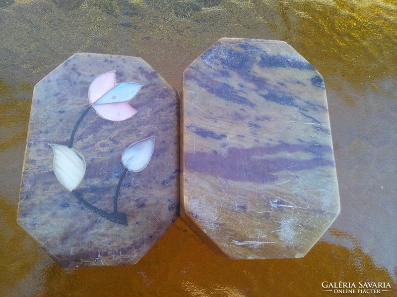 Marble box with semi-precious stone inlay