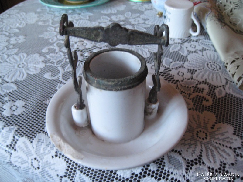 Antique, pump ink holder, made in France,. Made of porcelain and copper