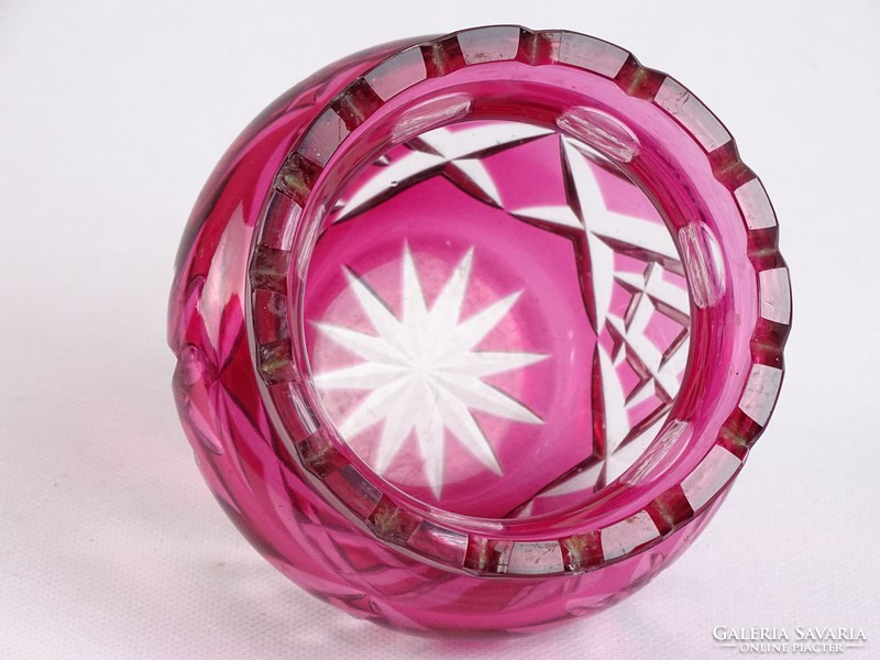 0J885 Régi rózsaszín csiszoltüveg váza