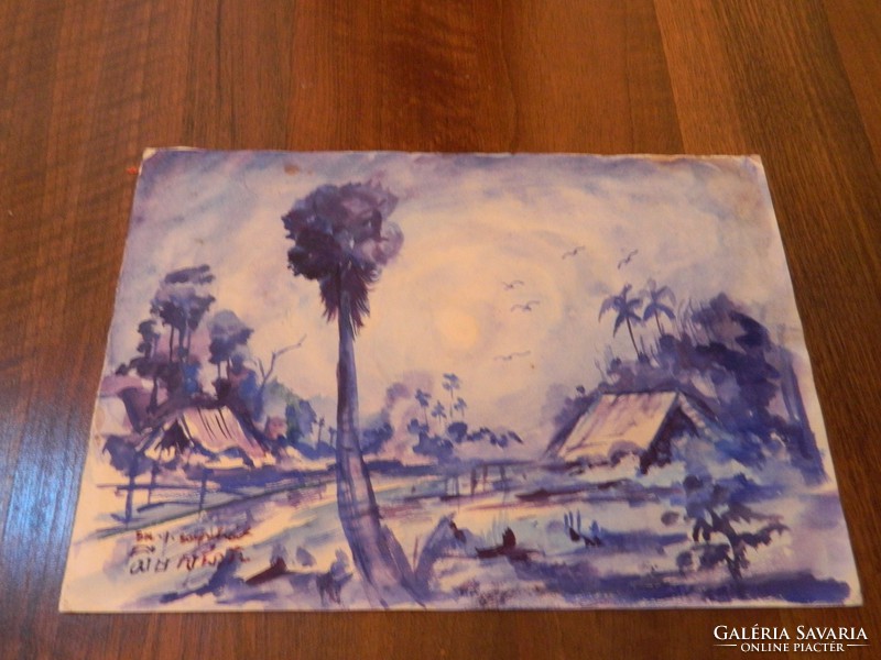 Special labeled watercolor landscape - purple landscape