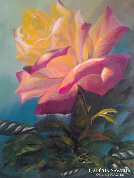 " Egy rózsa szál ..." c. festmény , csendélet