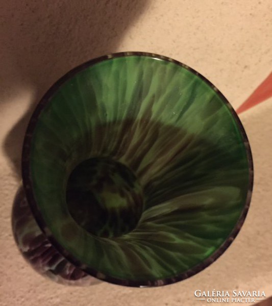 Retro, érdekes, kétrétegű, zöld-barna üvegváza (7)