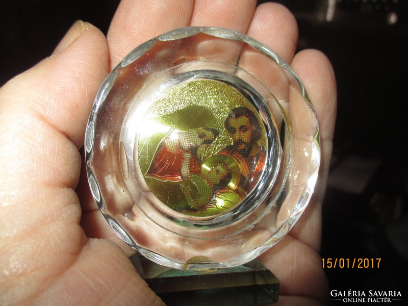 Gyönyörű Szent Család szentkép üvegbe dolgozva, álló dísz