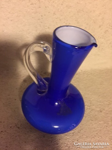 Kék egyszálas, kétrétegű üvegváza, kis kancsó (11)