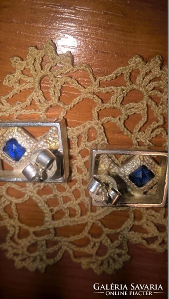 Huge silver stud earrings with royal blue stones