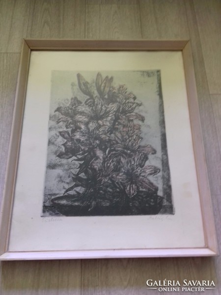 Éva Scultéty (imre istvánné) fire lily - colored etching