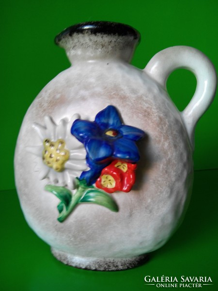 Old sophisticated pouring hummel goebel ceramic jug decorated with alpine flowers