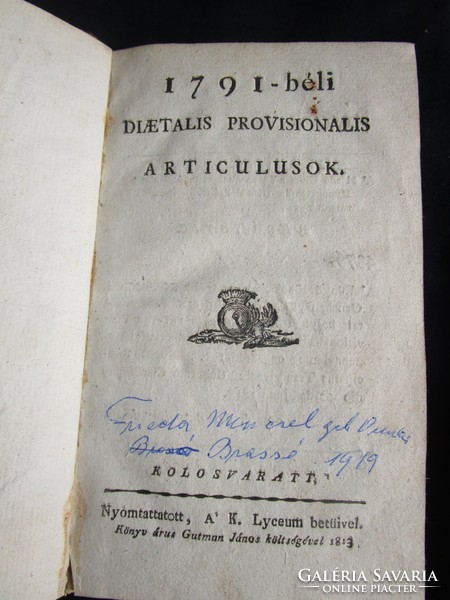 1791 dik esztendöbe diaetalis provisionalis Articulusok 1813