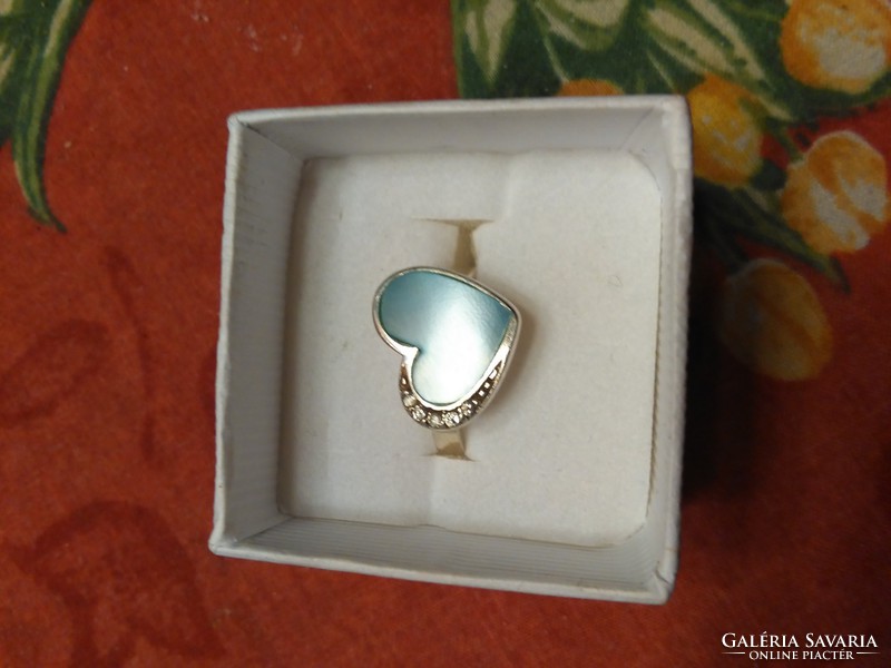 Silver ring with heart-shaped fire enamel insert