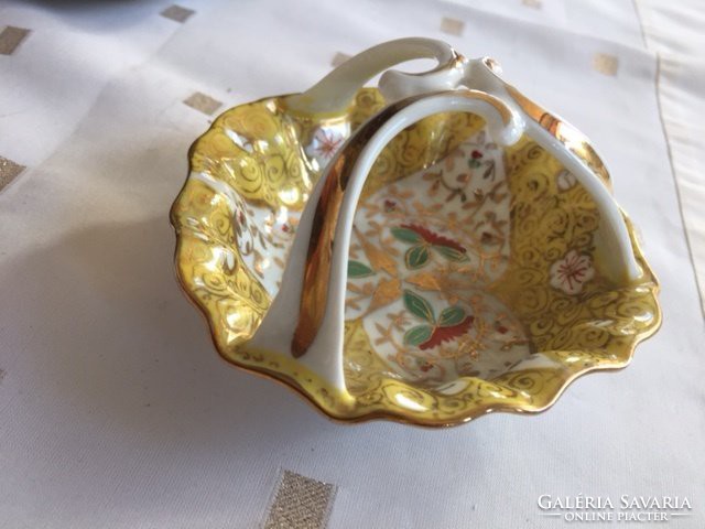 Arannyal festett német porcelán kosár, csodás, hibátlan (43)