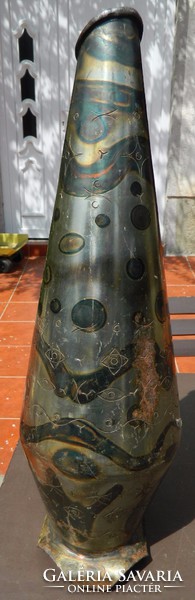 Applied enamel metal floor vase - large vase