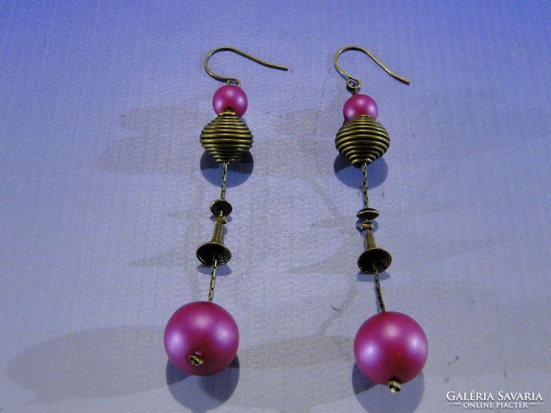 0A464 Divatos rózsaszín bizsu fülbevaló függő pár