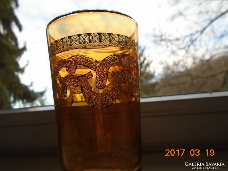 Culver ltd-usa gold plated 22k etched opulent peach glass