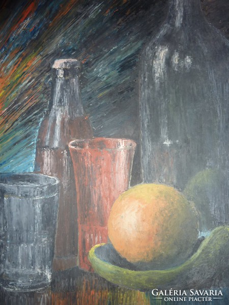 Asztali csendélet naranccsal, olaj-karton j.n.