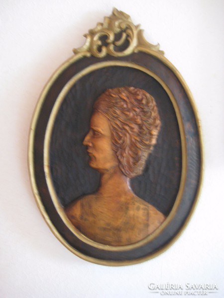 Baroque, old, carved on a wooden board, lady