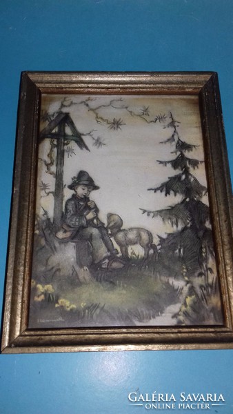 Hummel picture in a frame with a little boy and a lamb
