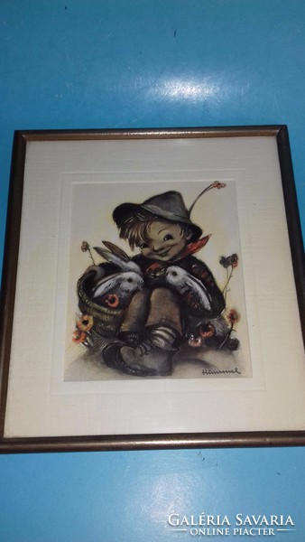 Hummel picture in frame with little boy bunnies