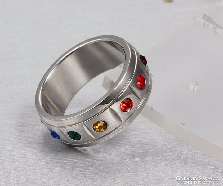 Ring with colorful polka dot crystal stones, size 7