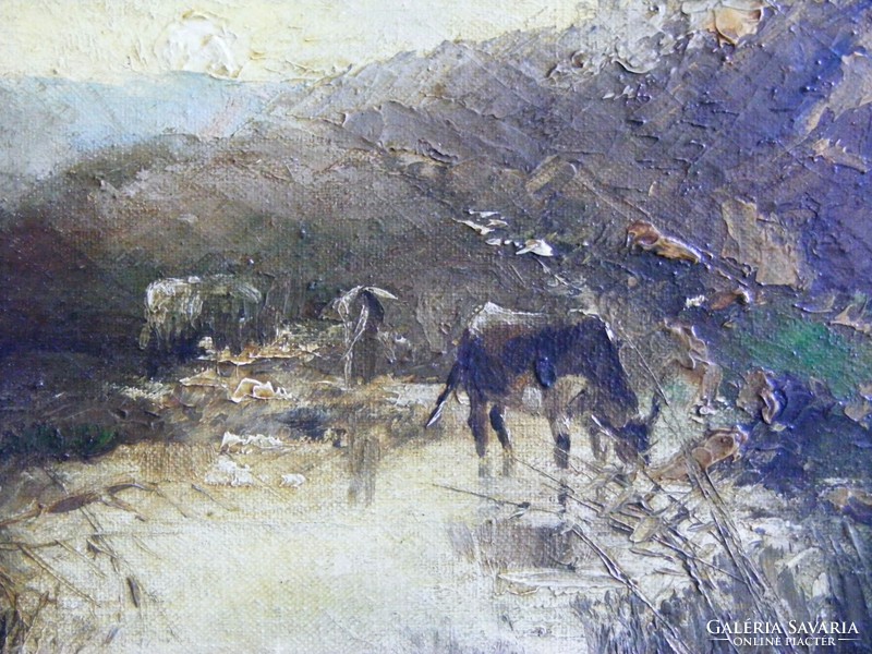 Attributed to József Molnár (1821-1899): landscape with drinking cows