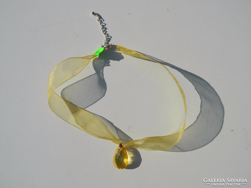 Yellow pendant with a yellow polished stone pattern on a yellow ribbon - new
