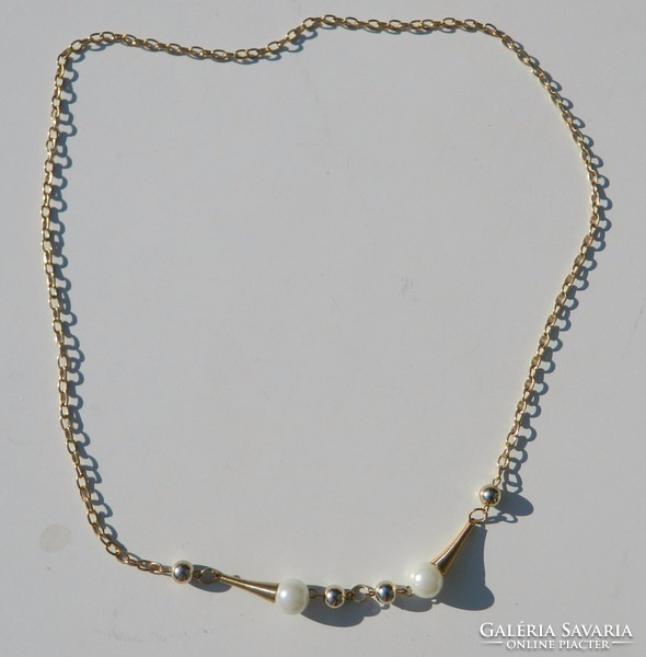 Interesting golden neck blue with white pearl - necklace
