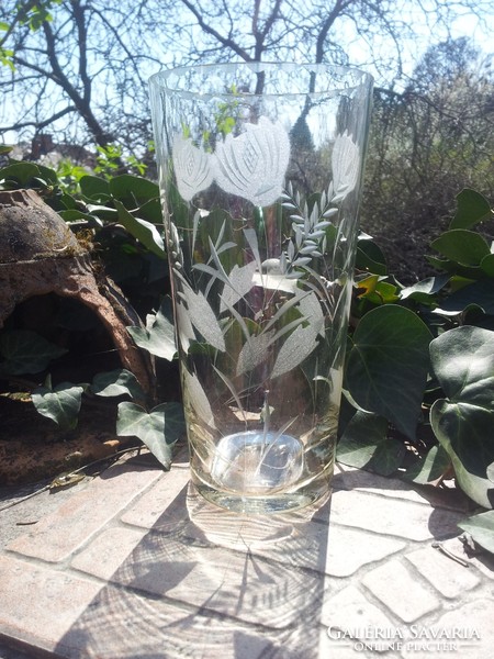 Old Czech floral glass vase