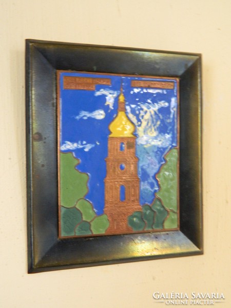Old russian fire enamel picture - with compartment enamel technique