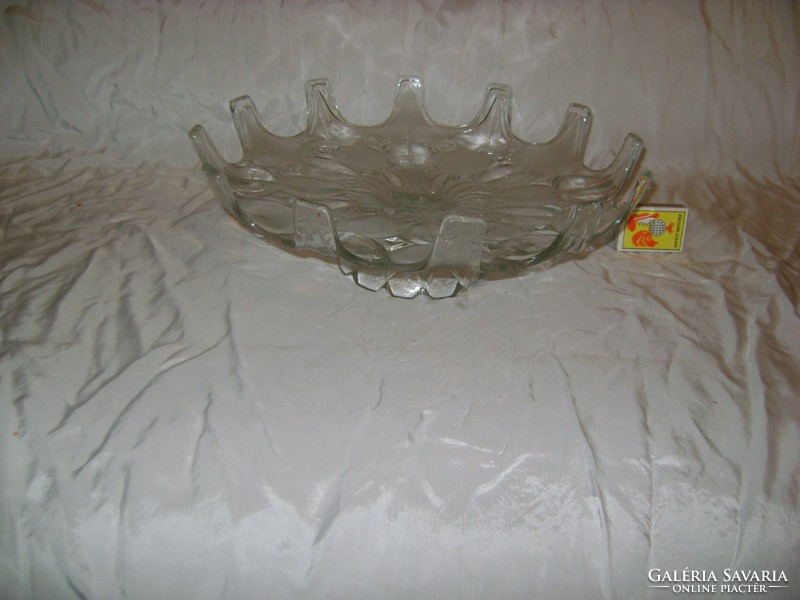 Old glass pedestal fruit or cake plate, offering cakes