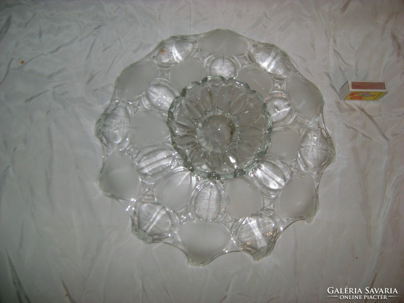 Old glass pedestal fruit or cake plate, offering cakes