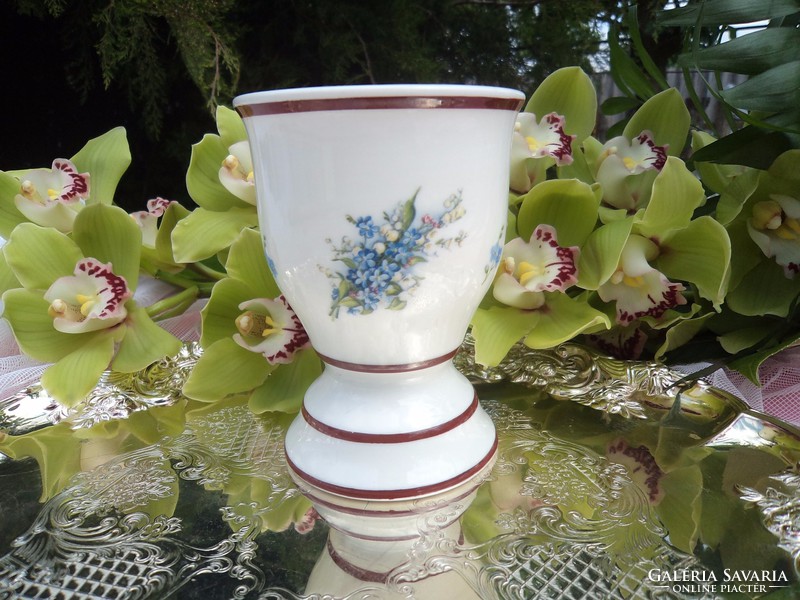 Footed glass with forget-me-not pattern