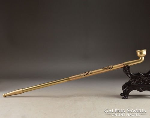Original copper pipe with Tibetan phoenix motif, opium pipe