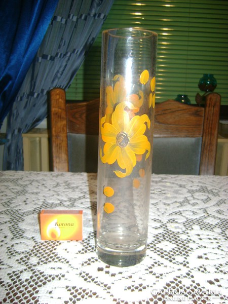 Henger alakú kézzel festett üveg váza
