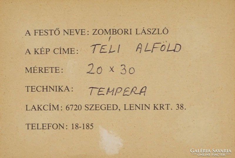 0M321 Zombori László : "Téli alföld" 1984